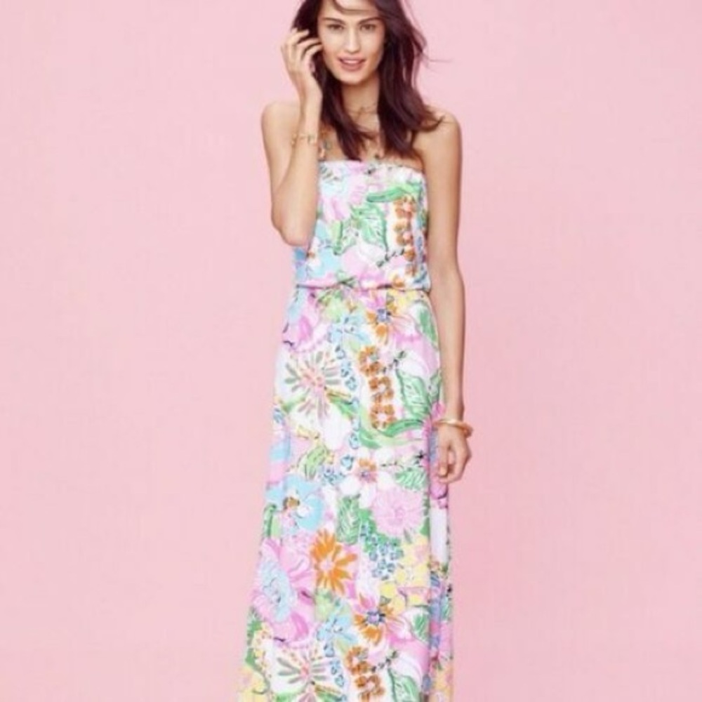 LFT LFT Nosey Posey Strapless Floral Maxi Dress Womens GUC